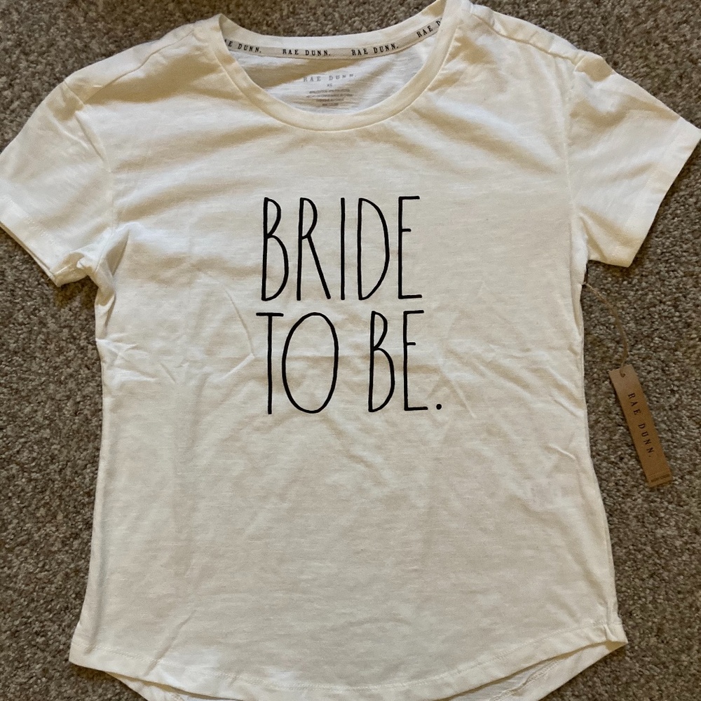 NWT Rae Dunn Bride To Be Slub Shirt Tail Hem-Soft White-XS